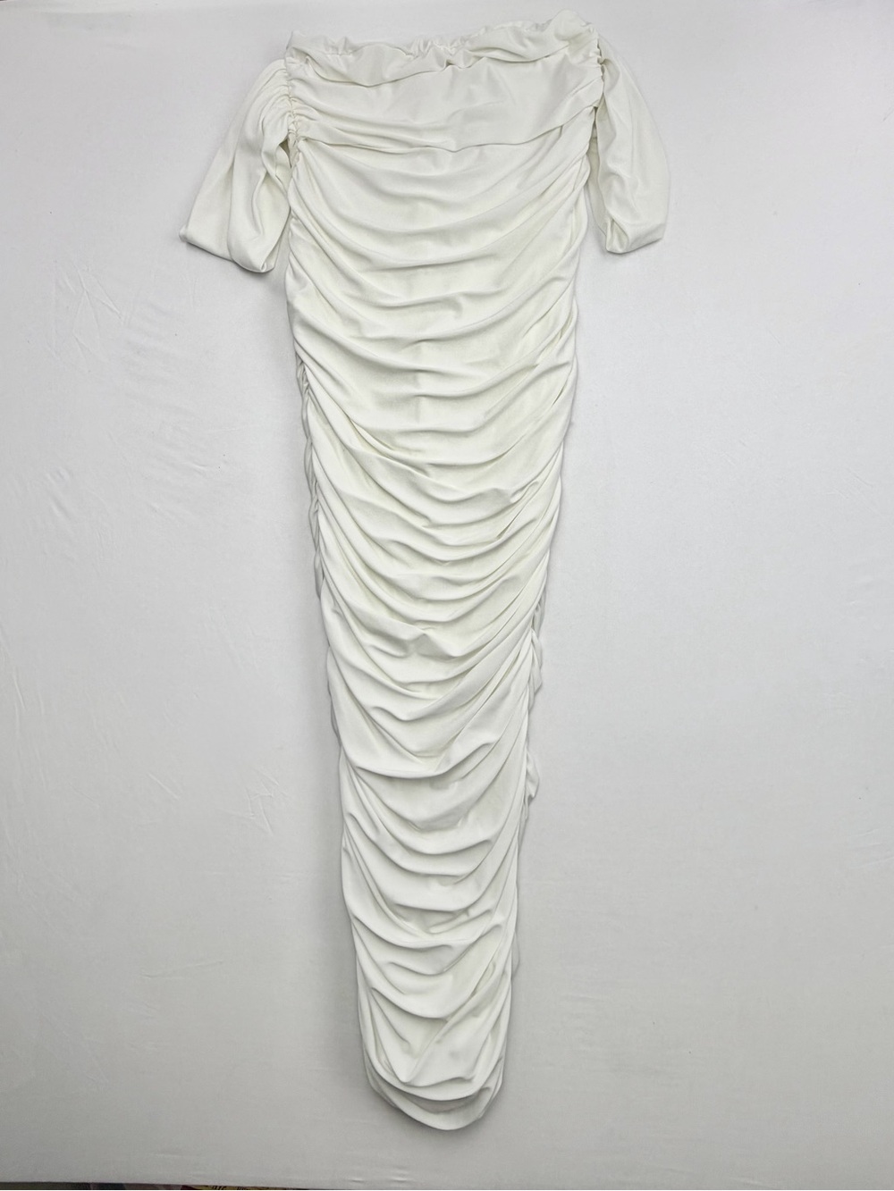NWT Club L London Lost For Words Bardot White Ruched Draped Midi Dress Women's 8 - Picture 6 of 9